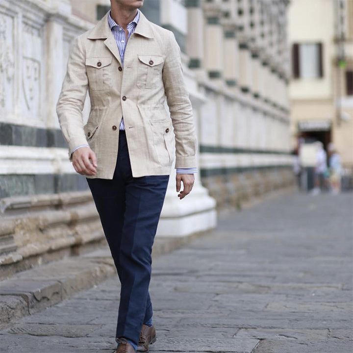 Herren Leinen-Mix Feldjacke mit Pattentaschen und taillierter Passform Echo Archiv