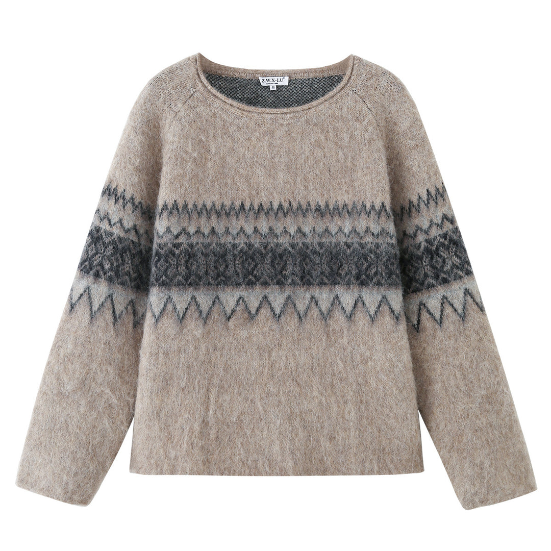 Damen Oversize Mohair-Mix Pullover mit Rundhals und Fair-Isle-Muster Echo Archiv