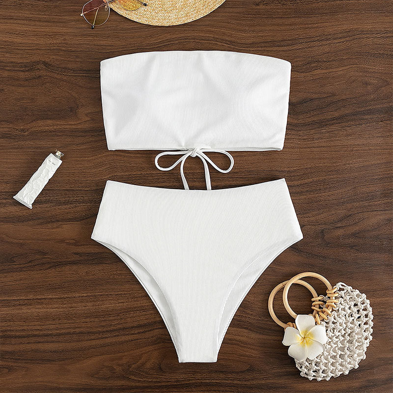 Damen Bandeau-Bikini-Set mit hohem Taillenbund und strukturiertem Stoff Echo Archiv