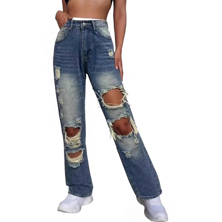 Damen lässige Destroyed Jeans mit weitem Bein und trendigen Rissdetails Echo Archiv