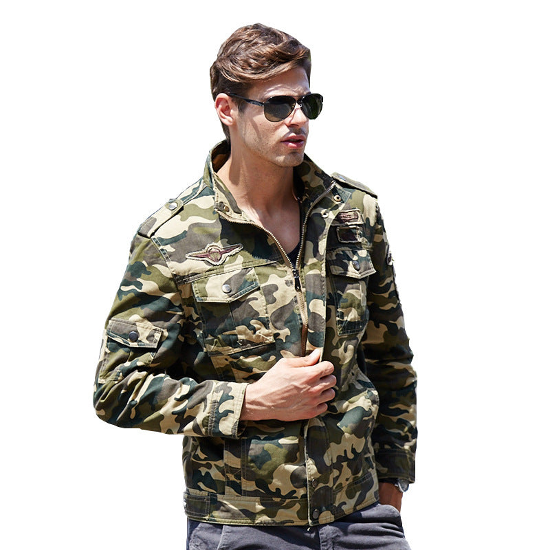 Herren Camouflage-Fieldjacke im Utility‑Look mit Mehrfach‑Taschen und Schulterepauletten – Taviero