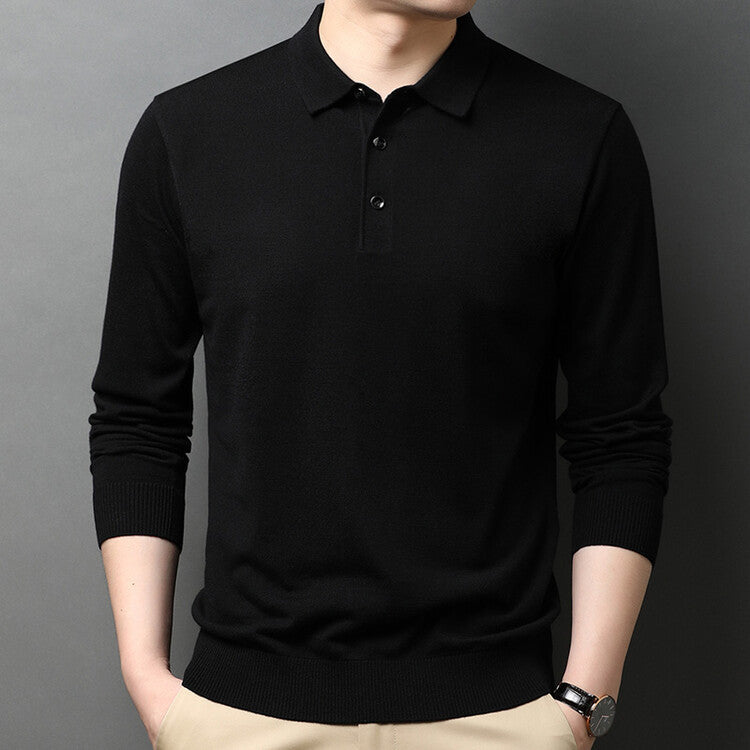 Herren eleganter Strickpullover mit Polokragen und Knopfleiste Echoarchiv