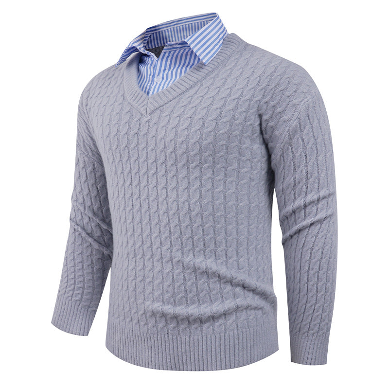 Herren Strickpullover mit Zopfmuster und V-Ausschnitt Echoarchiv