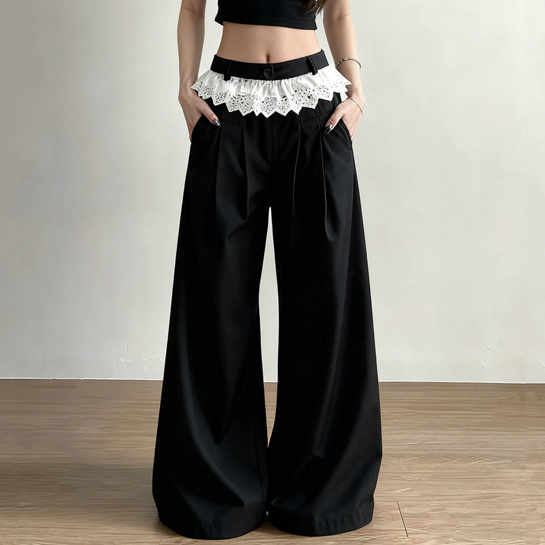 Damen Palazzo-Hose mit hohem Bund und dekorativem Spitzen-Volant Echo Archiv