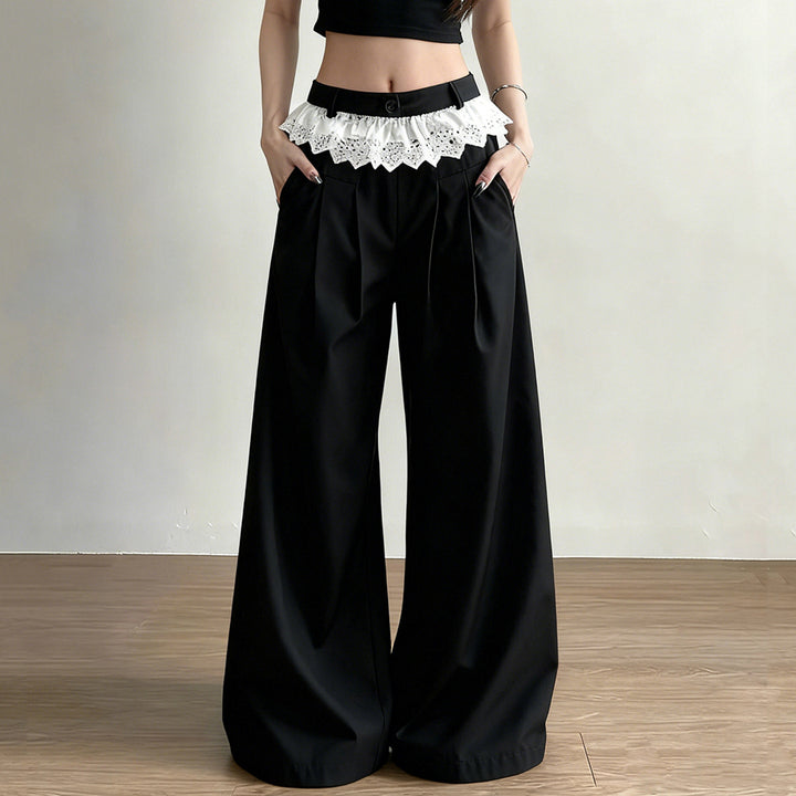 Damen Palazzo-Hose mit hohem Bund und dekorativem Spitzen-Volant Echo Archiv