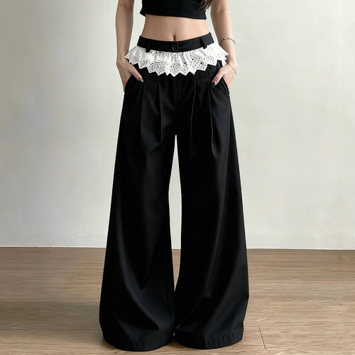 Damen Palazzo-Hose mit hohem Bund und dekorativem Spitzen-Volant Echo Archiv