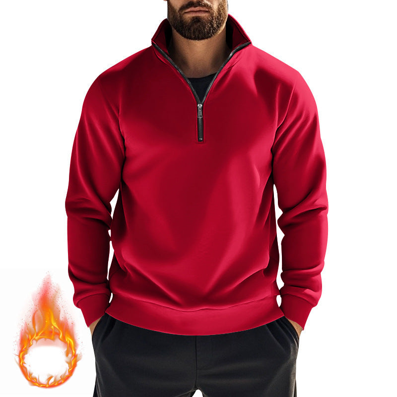 Herren komfortables Halbzip-Sweatshirt mit Stehkragen, leicht angerauter Innenseite und geripptem Saum – Marzano