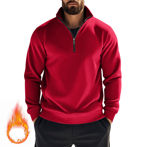 Herren komfortables Halbzip-Sweatshirt mit Stehkragen, leicht angerauter Innenseite und geripptem Saum – Marzano