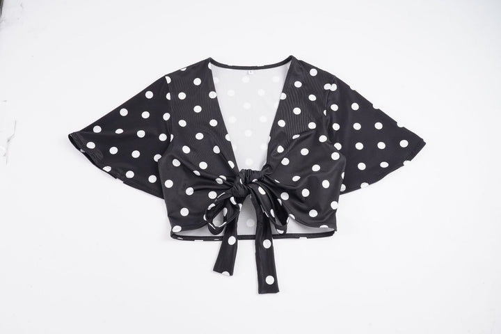 Damen lässige Bluse mit großen Punkten und Bindegürtel Echo Archiv