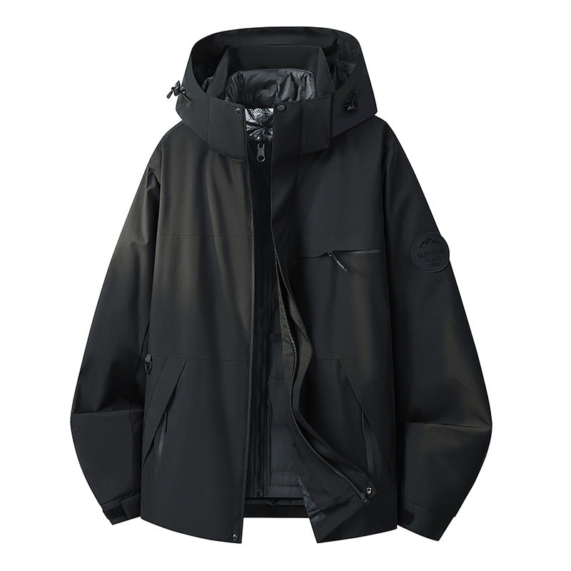 Herren Wetterfeste dreilagige Hardshelljacke mit verstellbarer Kapuze, verschweißten Nähten & Multifunktionstaschen Echoarchiv