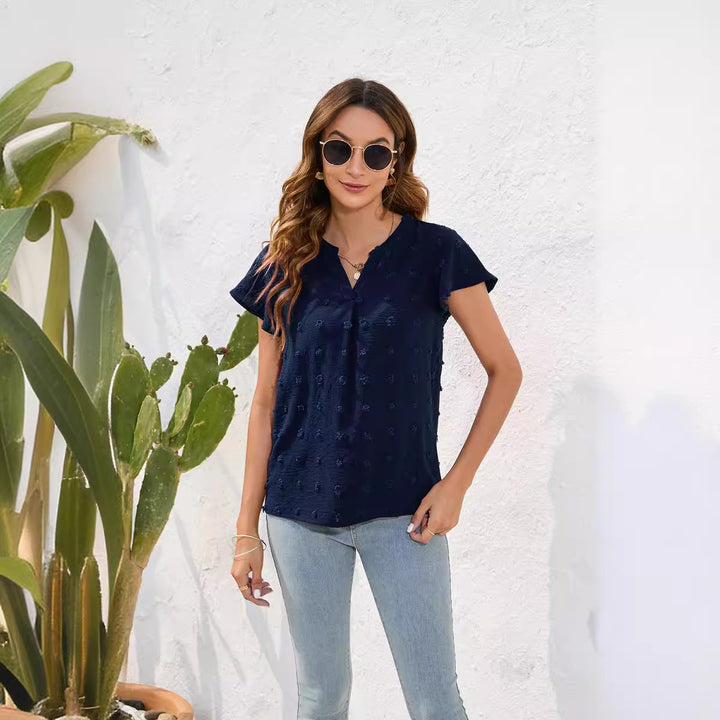 Damen Leichtes Kurzarmblusenshirt mit strukturiertem Material und eleganten Details Echo Archiv