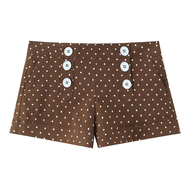Damen elegante Kurzshorts mit Knopfdetails und Pünktchen Echo Archiv