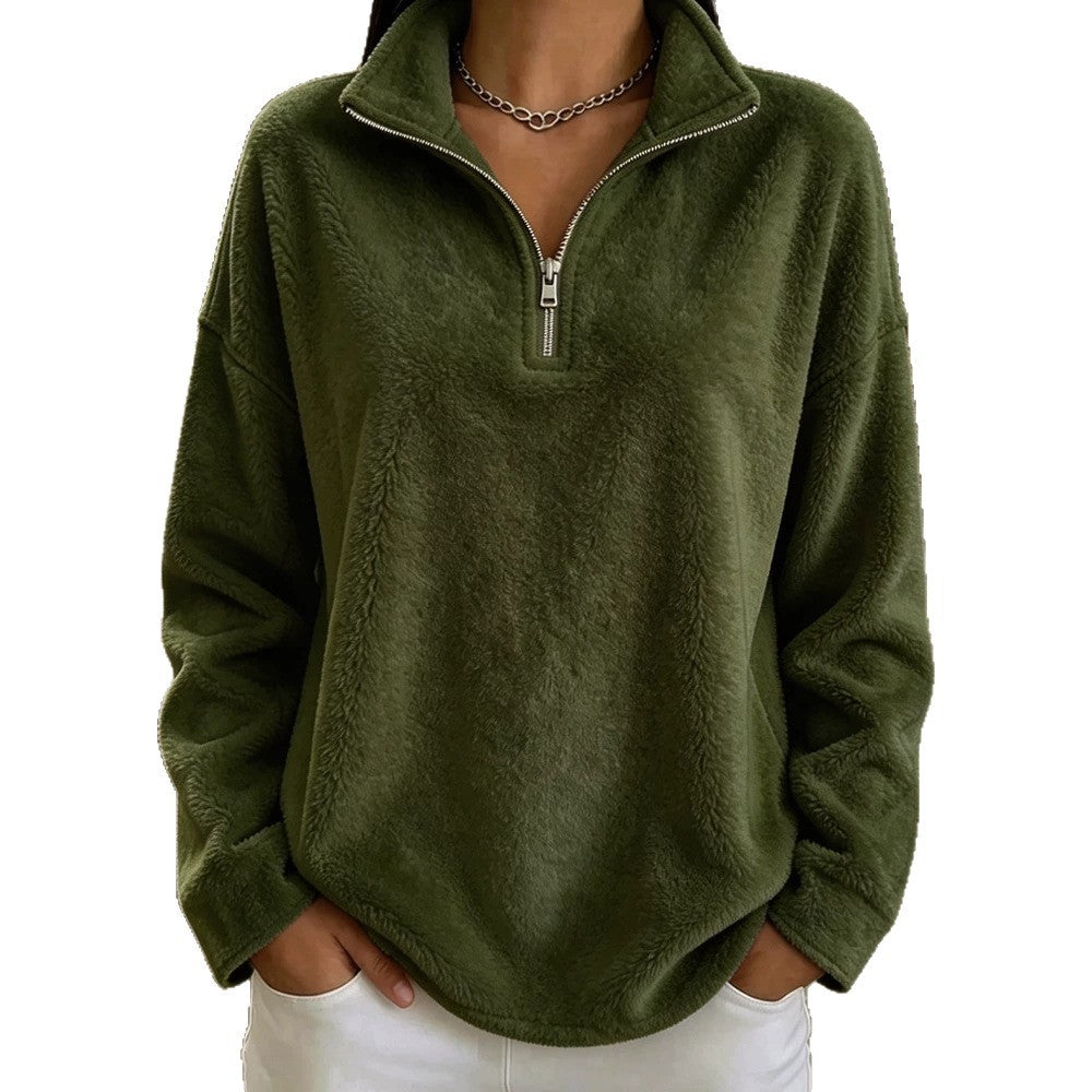 Damen Kuscheliger Fleecepullover mit halbem Reißverschluss – Avérine