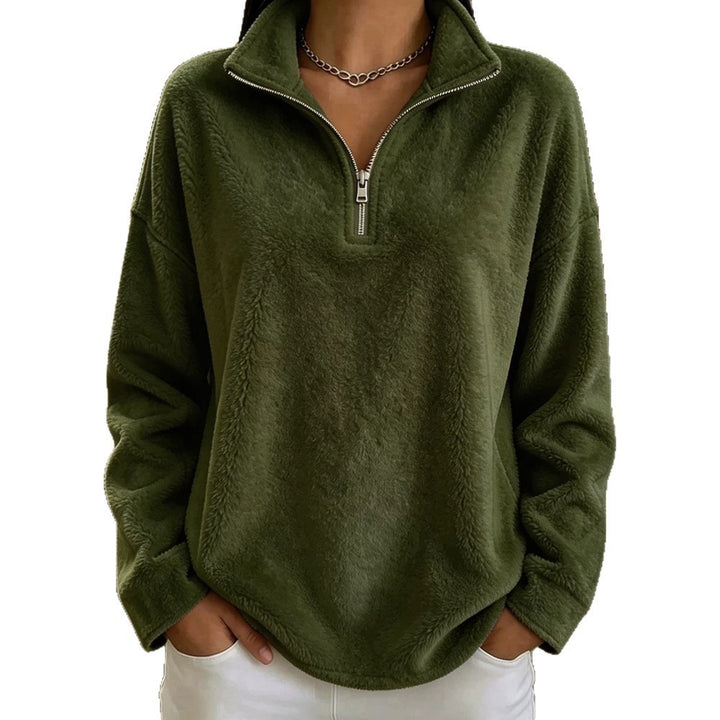 Damen Kuscheliger Fleecepullover mit halbem Reißverschluss – Avérine
