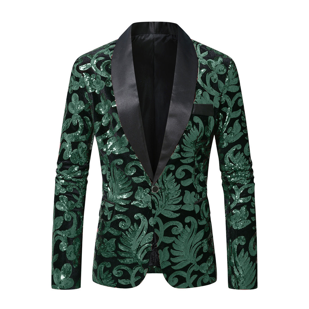 Herren Funkelnder Pailletten-Blazer mit floralem Design Echoarchiv