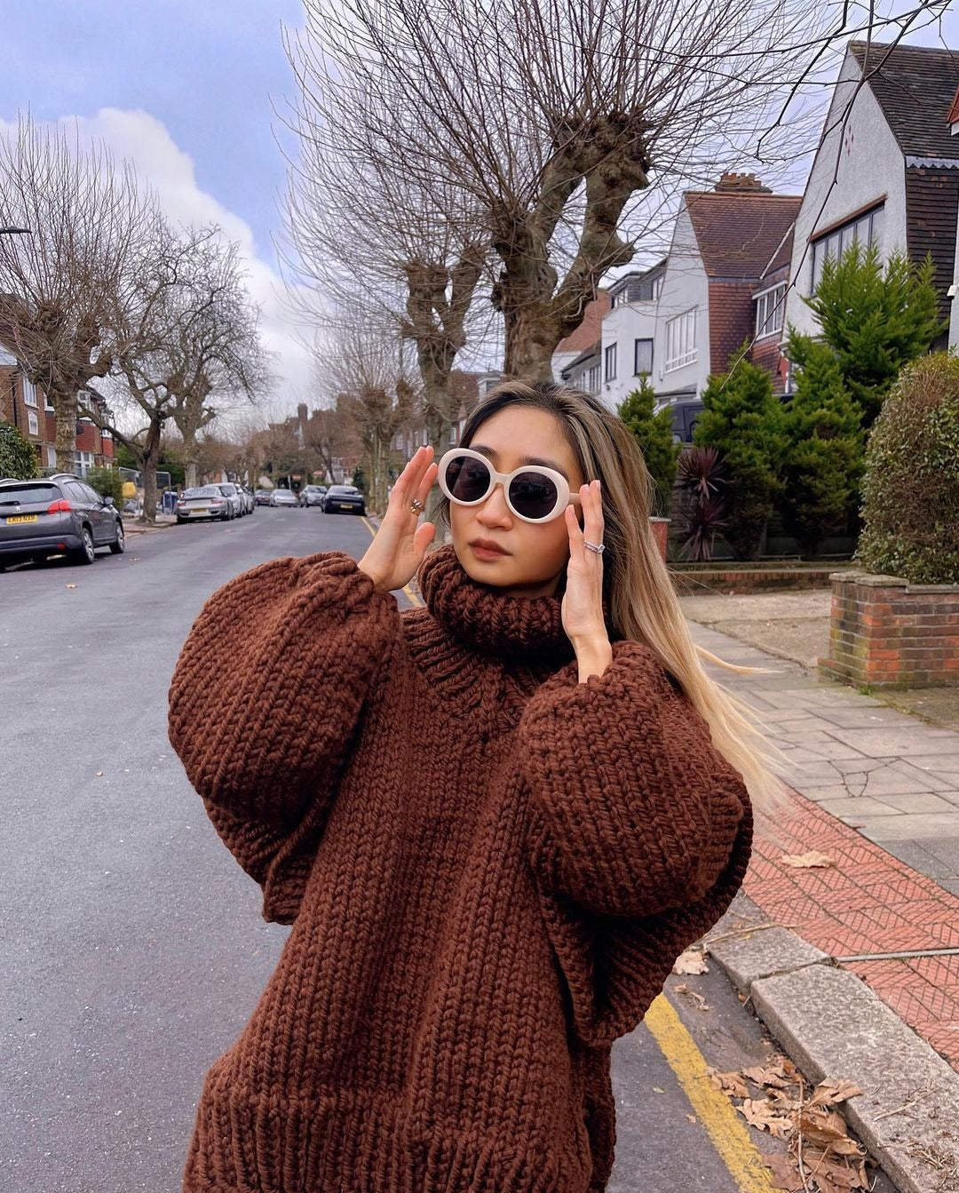 Damen Oversize Grobstrickpullover mit hohem Rollkragen Echoarchiv