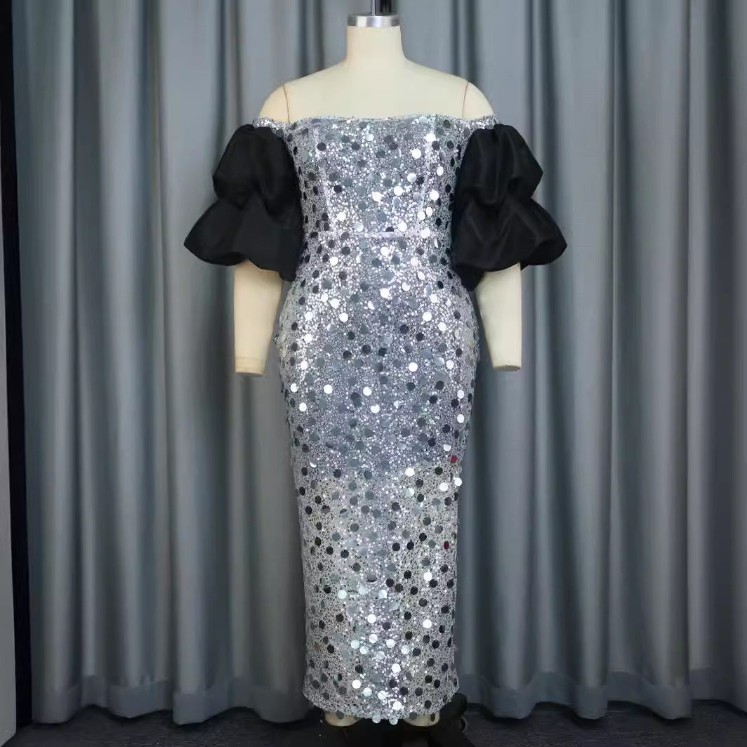 Damen Glitzerndes Abendkleid mit voluminösen Puffärmeln Echo Archiv