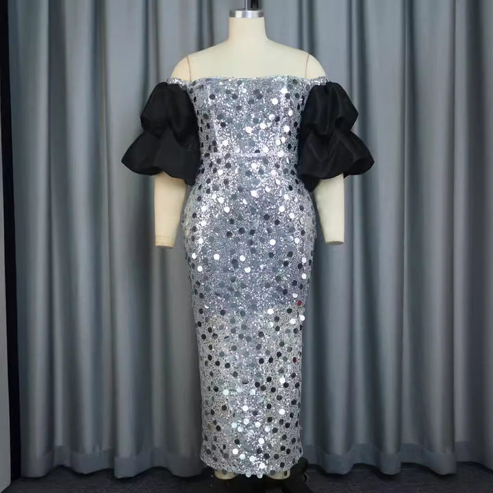 Damen Glitzerndes Abendkleid mit voluminösen Puffärmeln Echo Archiv