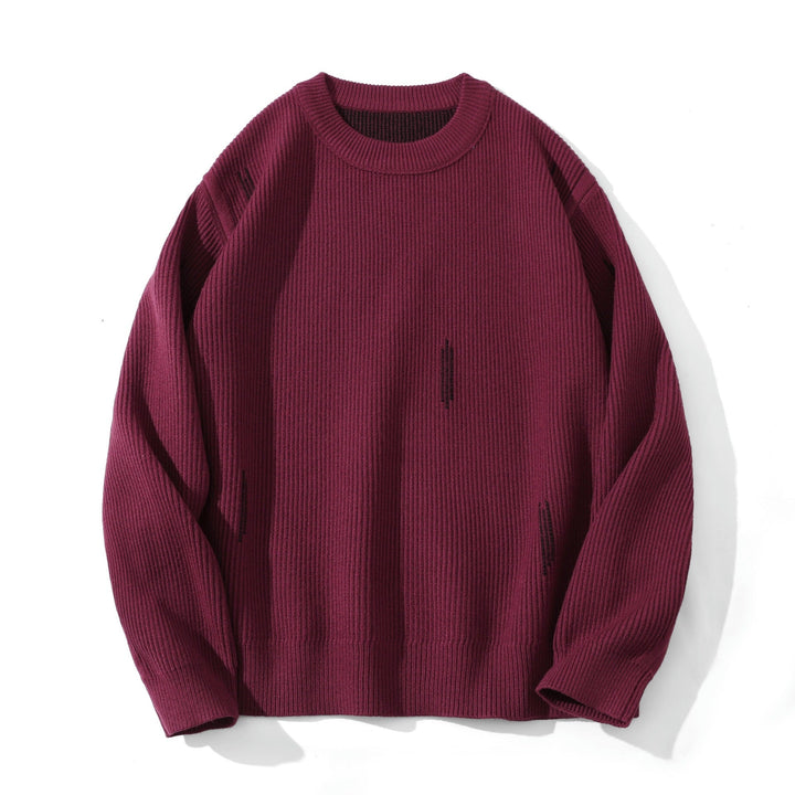 Damen Komfortabler Rippstrick-Pullover in Oversize-Silhouette mit Rundhals und dezentem Destroyed-Look Echoarchiv