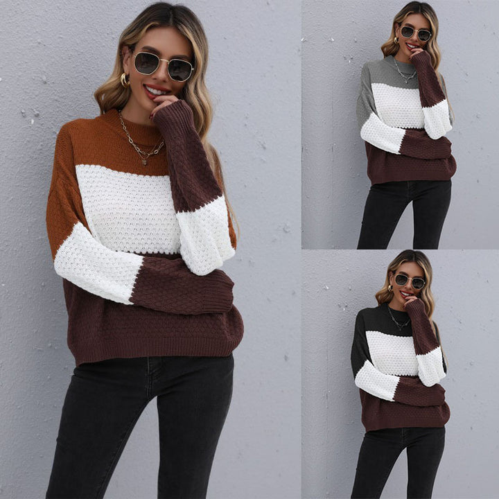 Damen Modischer Strickpullover mit farblich abgesetzten Ärmeln Echo Archiv
