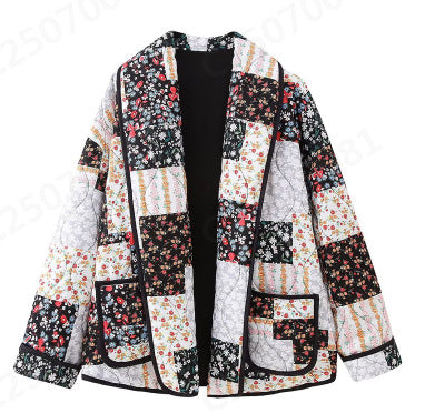 Damen nan gesteppte Patchwork-Quiltjacke mit Reverskragen und aufgesetzten Taschen Echo Archiv