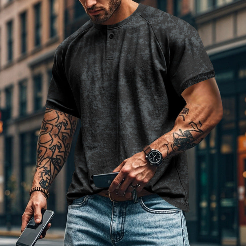 Herren lässiges Kurzarm-Henley-T-Shirt mit strukturiertem Design Echoarchiv