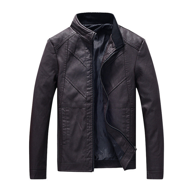 Herren schlanke Kunstleder-Motojacke mit Stehkragen, ergonomischer Nahtführung und leichter Thermofütterung Echoarchiv