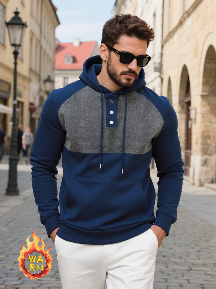 Herren modischer Kapuzenpullover mit strukturiertem Gewebe und praktischen Knopfdetails Echoarchiv