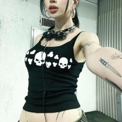 Damen Tanktop mit frechem Totenkopf-Design und schmalen Trägern Echo Archiv