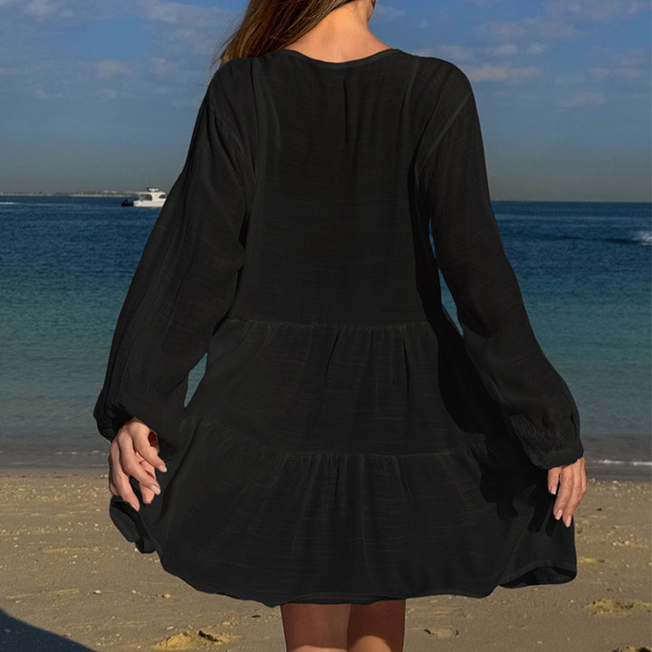 Damen luftiges Strandkleid mit Spitzenbesatz und Wasserfall-Saum Echo Archiv