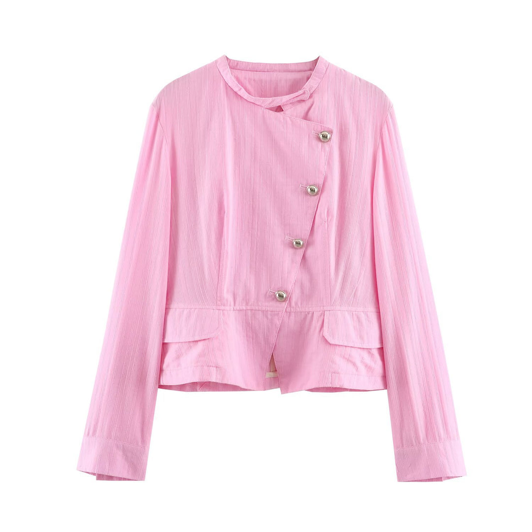 Damen Kurzjacke mit asymmetrischer Knopfleiste, Stehkragen und Zier‑Taschen Echo Archiv