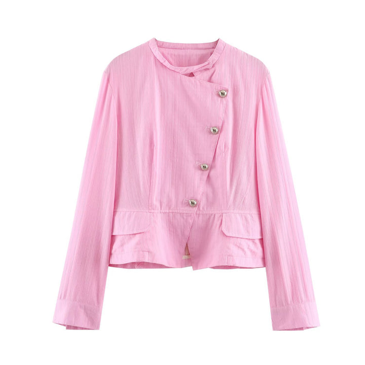 Damen Kurzjacke mit asymmetrischer Knopfleiste, Stehkragen und Zier‑Taschen Echo Archiv