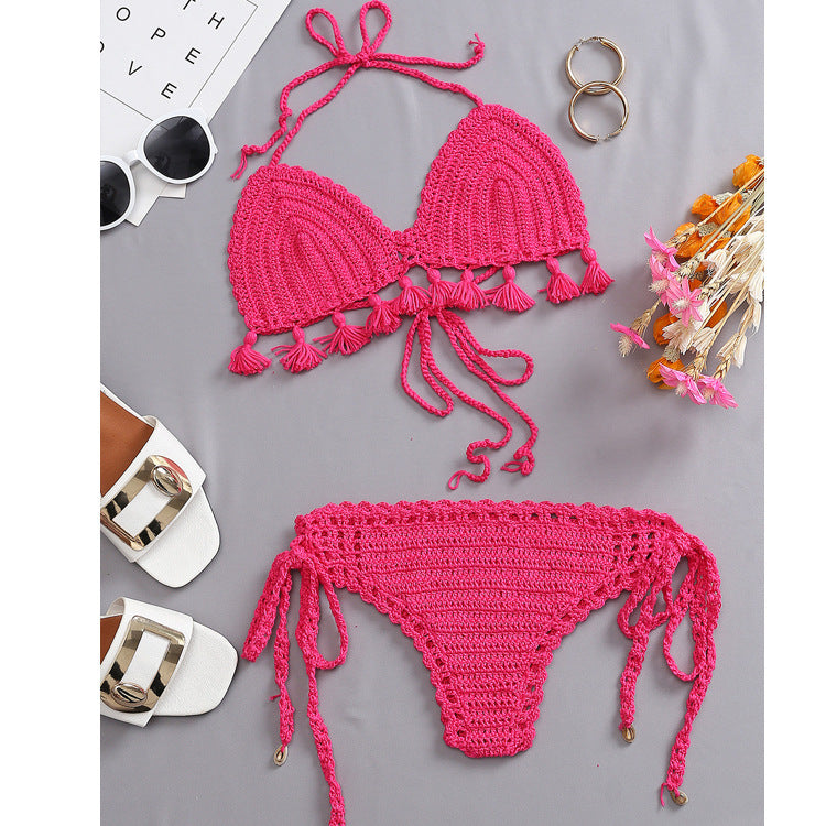 Damen Häkel-Bikini-Set mit fransigen Akzenten und verstellbaren Trägern Echo Archiv