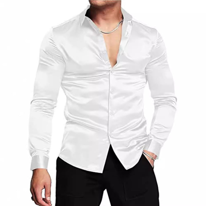 Herren klassisches Slim-Fit Hemd mit glänzender Oberfläche Echoarchiv
