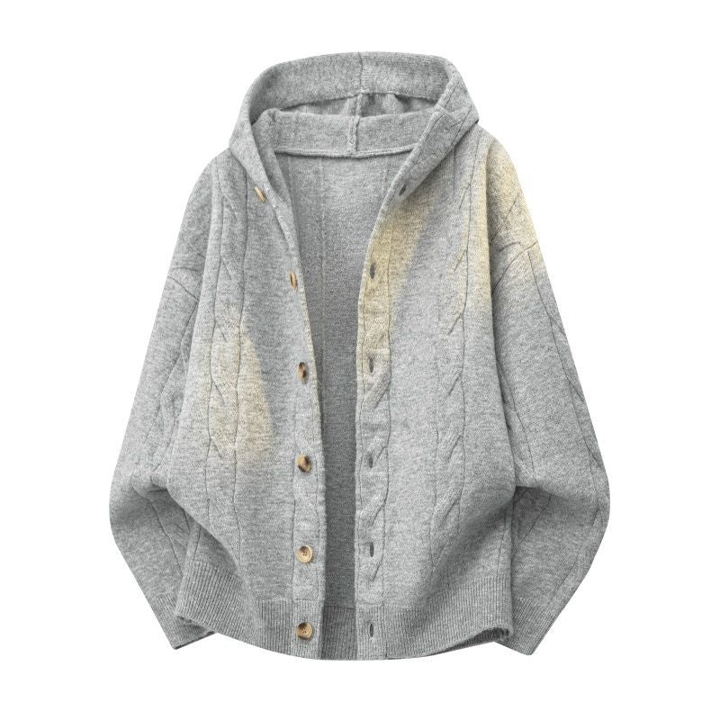 Damen Oversize-Kapuzen-Strickjacke mit Zopfmuster & Knopfleiste Echoarchiv