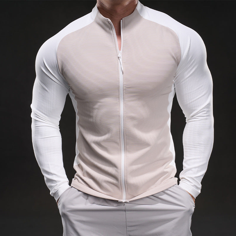 Herren Slim‑Fit Performance‑Trainingsshirt mit durchgehendem Reißverschluss und Raglanärmeln – Marzano