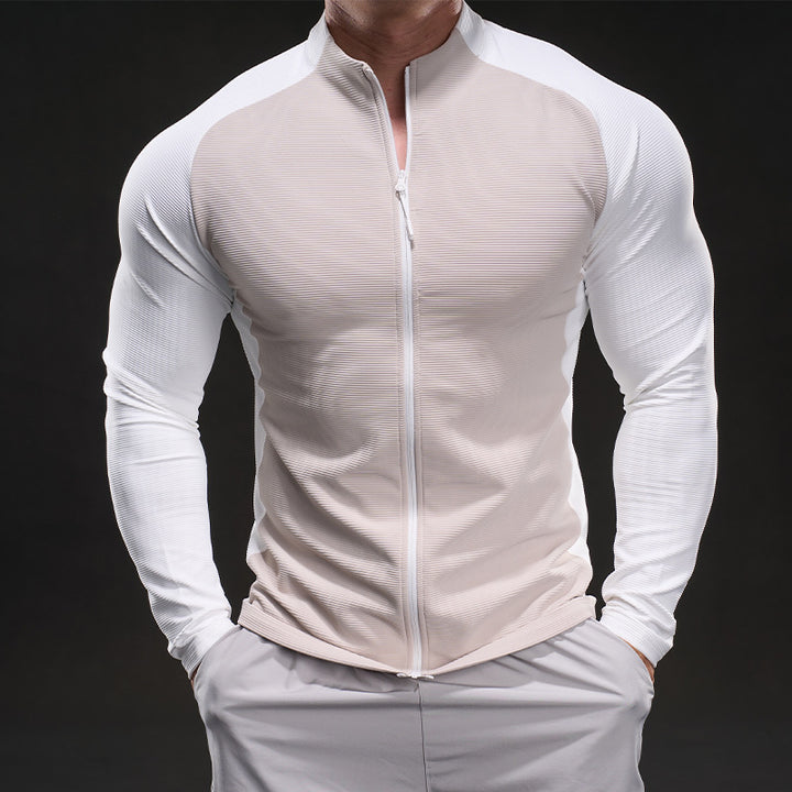 Herren Slim‑Fit Performance‑Trainingsshirt mit durchgehendem Reißverschluss und Raglanärmeln – Marzano