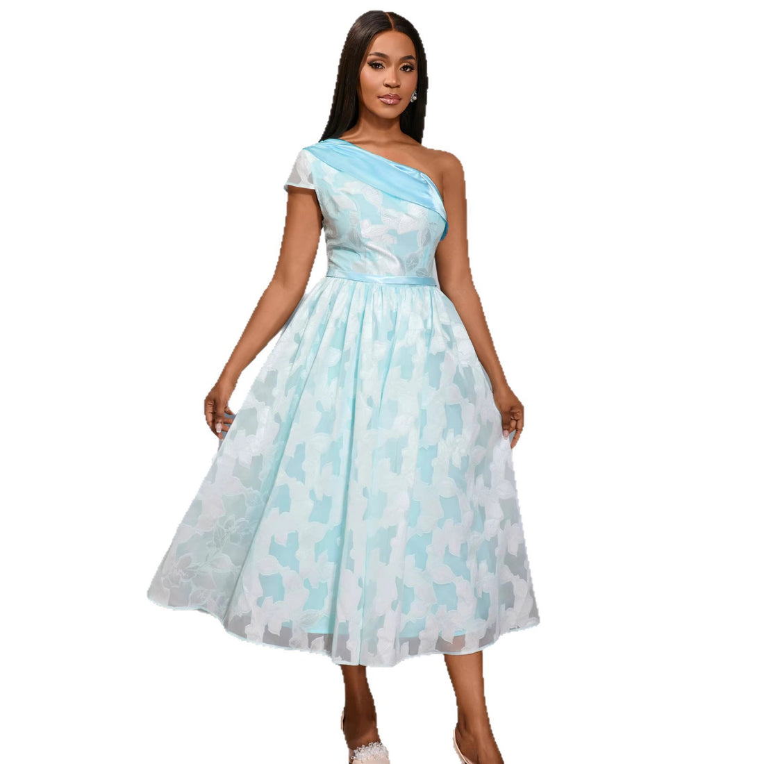 Damen Chiffon Abendkleid mit asymmetrischem Ausschnitt – Élara