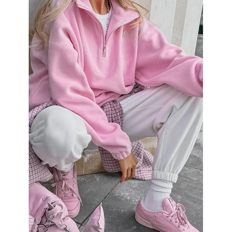 Damen Oversized Fleecepullover mit halbem Reißverschluss und Stehkragen Echo Archiv