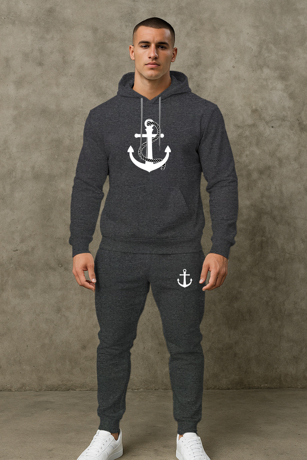 Herren Hoodie- und Jogginghose-Set mit maritimem Ankerdesign Echoarchiv