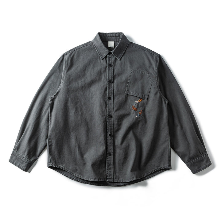 Herren Oversized Baumwoll-Overshirt mit Stickerei und Brusttasche Echoarchiv
