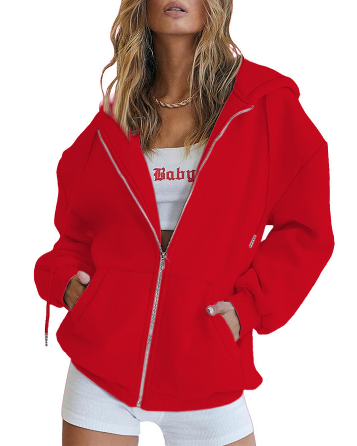 Damen nan lässige Zip-Hoodie-Jacke im Boxy-Cut mit überschnittener Schulter, verdecktem Tunnelzug und großen Kängurutaschen Echo Archiv