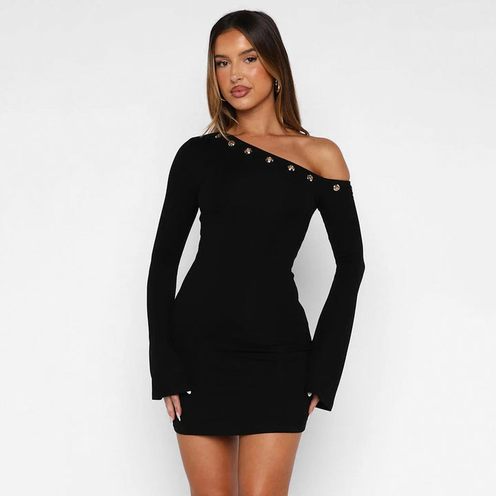 Damen Ein-Schulter Longsleeve-Minikleid mit Ösenbordüre Echo Archiv