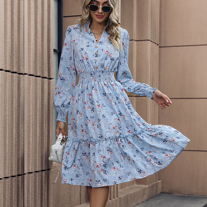 Damen Floral Midi-Kleid mit Taillierung und Puffärmeln Echo Archiv