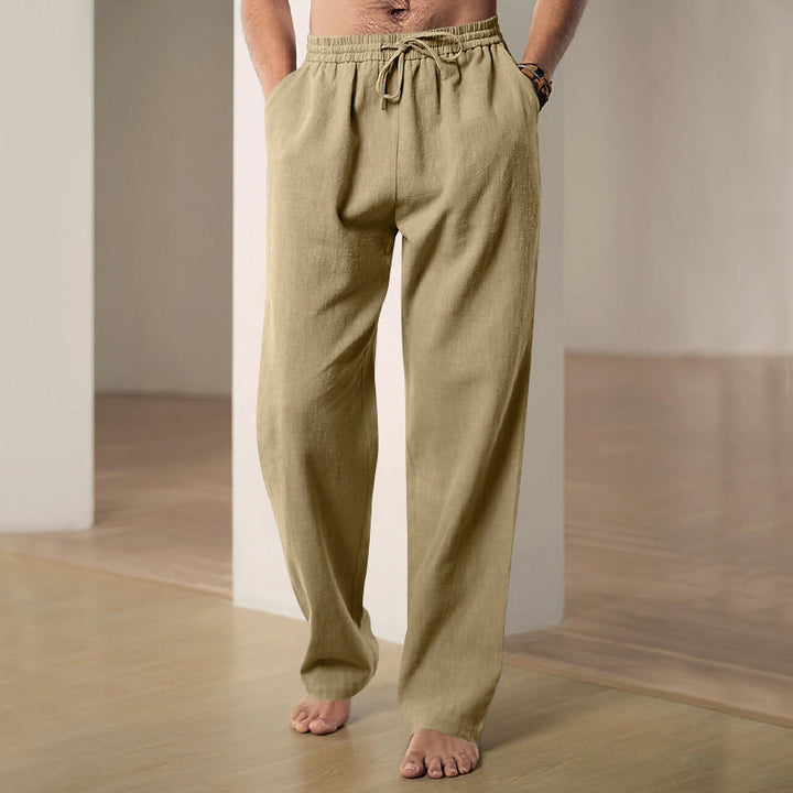 Herren nan lockere Leinen-Baumwoll-Freizeithose mit elastischem Bund und Kordelzug Echoarchiv