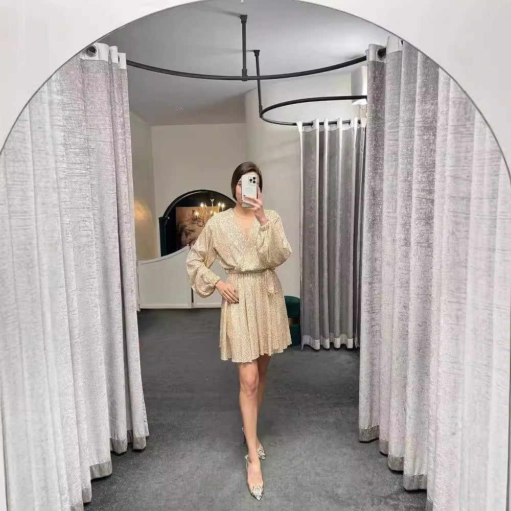 Damen funkelndes Cocktailkleid mit V-Ausschnitt und Taillengürtel Echo Archiv