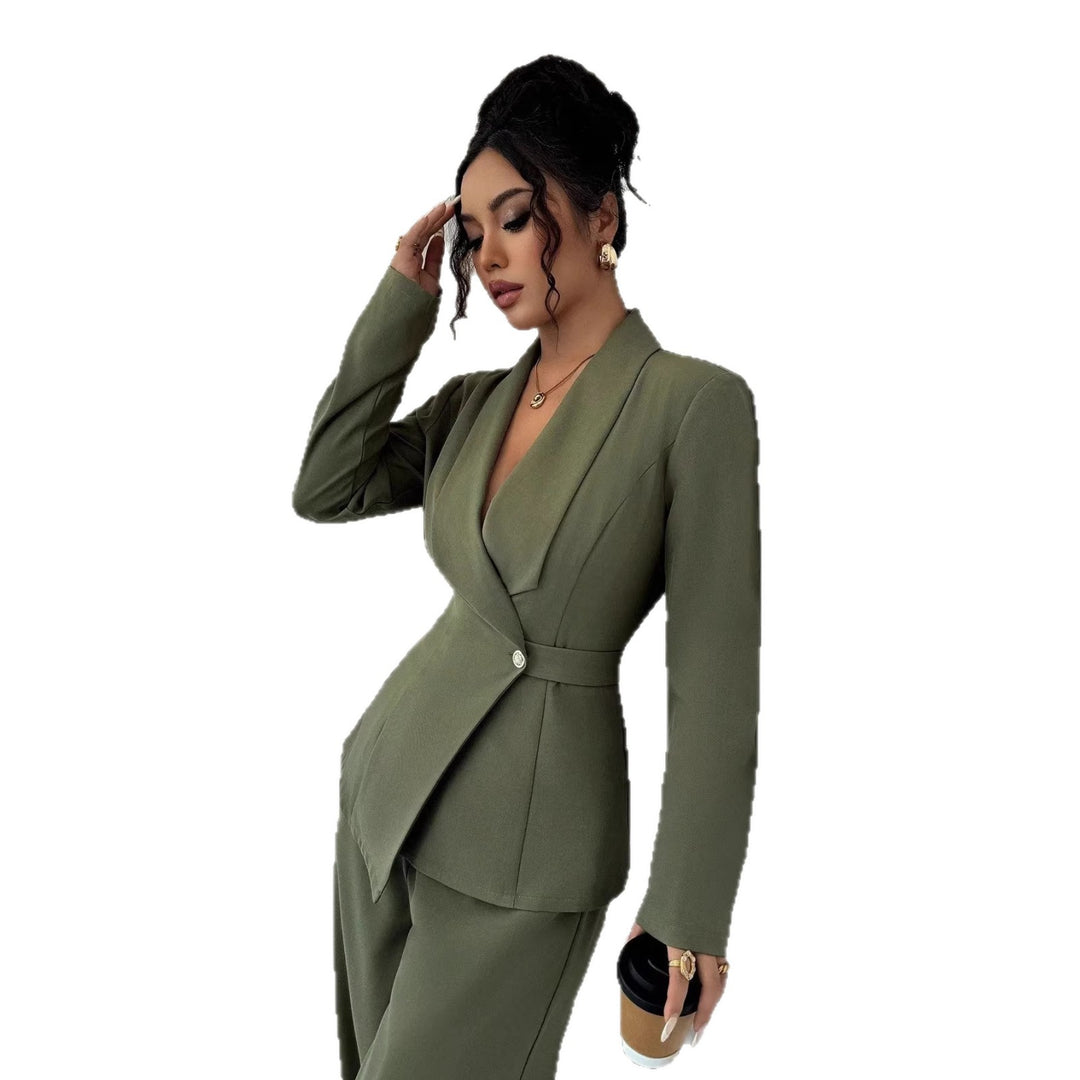 Damen taillierter Businessblazer mit Schalkragen, Gürtelbund und Ein-Knopf-Verschluss – Valéne