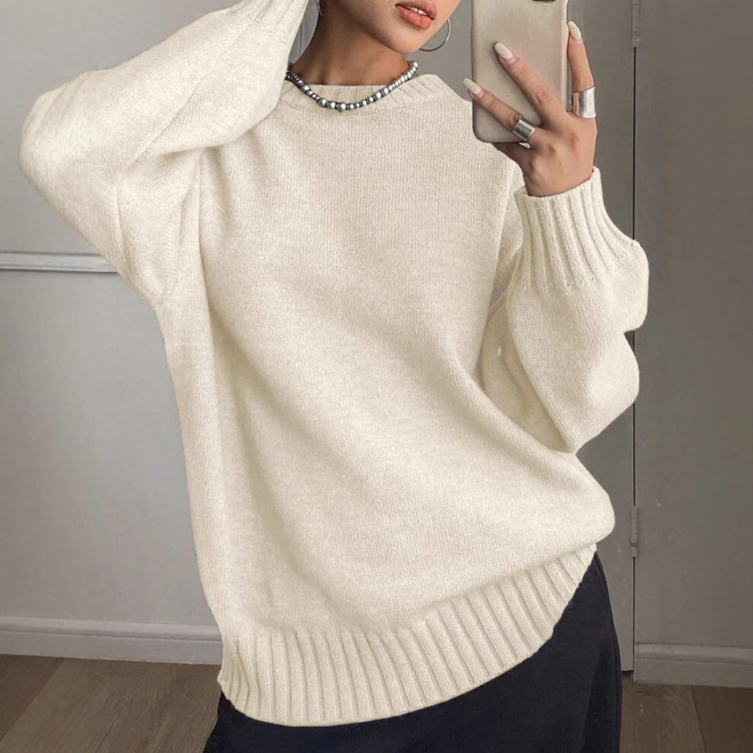 Damen Kaschmir-Optik Oversize-Pullover mit Rundhalsausschnitt und verlängerten Rippbündchen – Mavelle