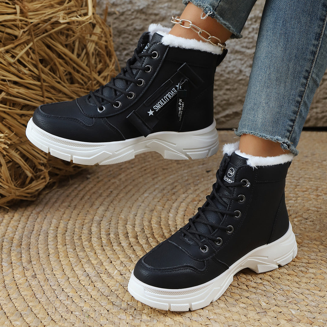 Damen Gefütterte Schnür-Stiefelette mit dicker Profilsohle und Seitenreißverschluss Echo Archiv
