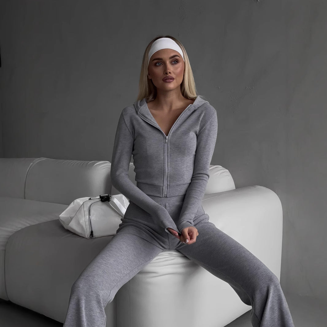 Damen figurformendes Set aus taillierter Reißverschlussjacke und High-Waist-Leggings – Avérine